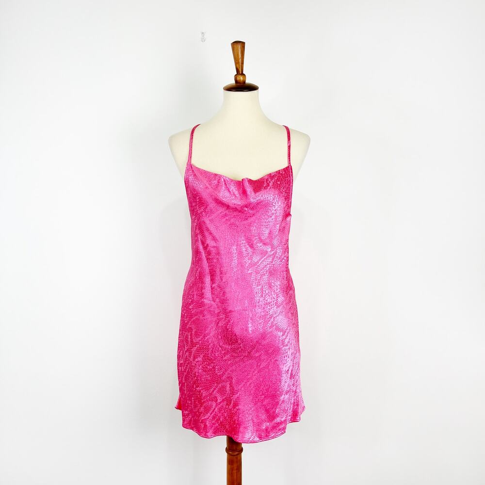 Zara dress pink snakeskin cowl neck mini slip dress Size Medium NWT